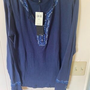 Lucky Brand Navy Embroidered Henley